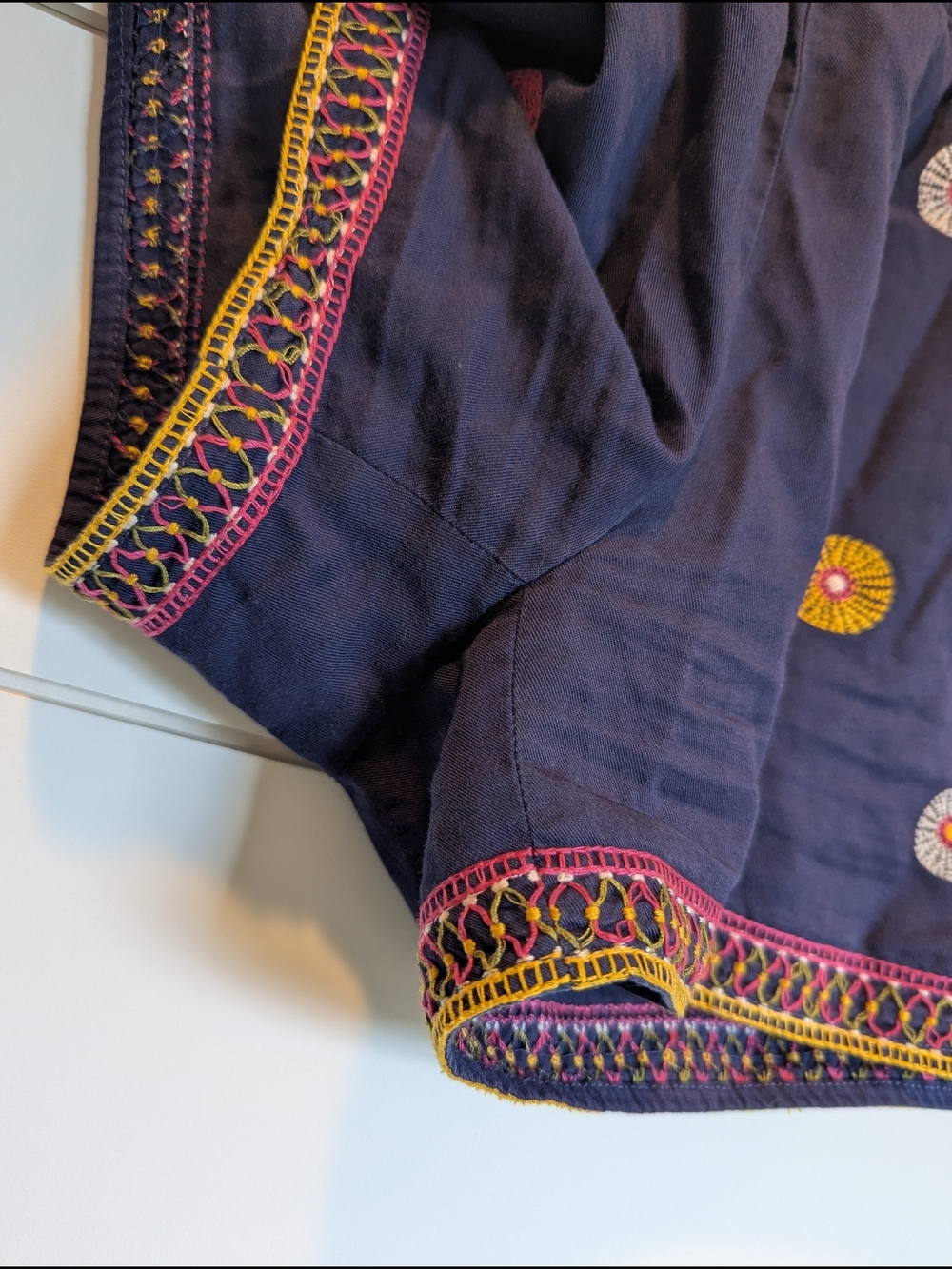 Madewell Embroidered cotton Shorts Elastic Waist Midnight Blue Boho Size XS - Picture 4 of 11